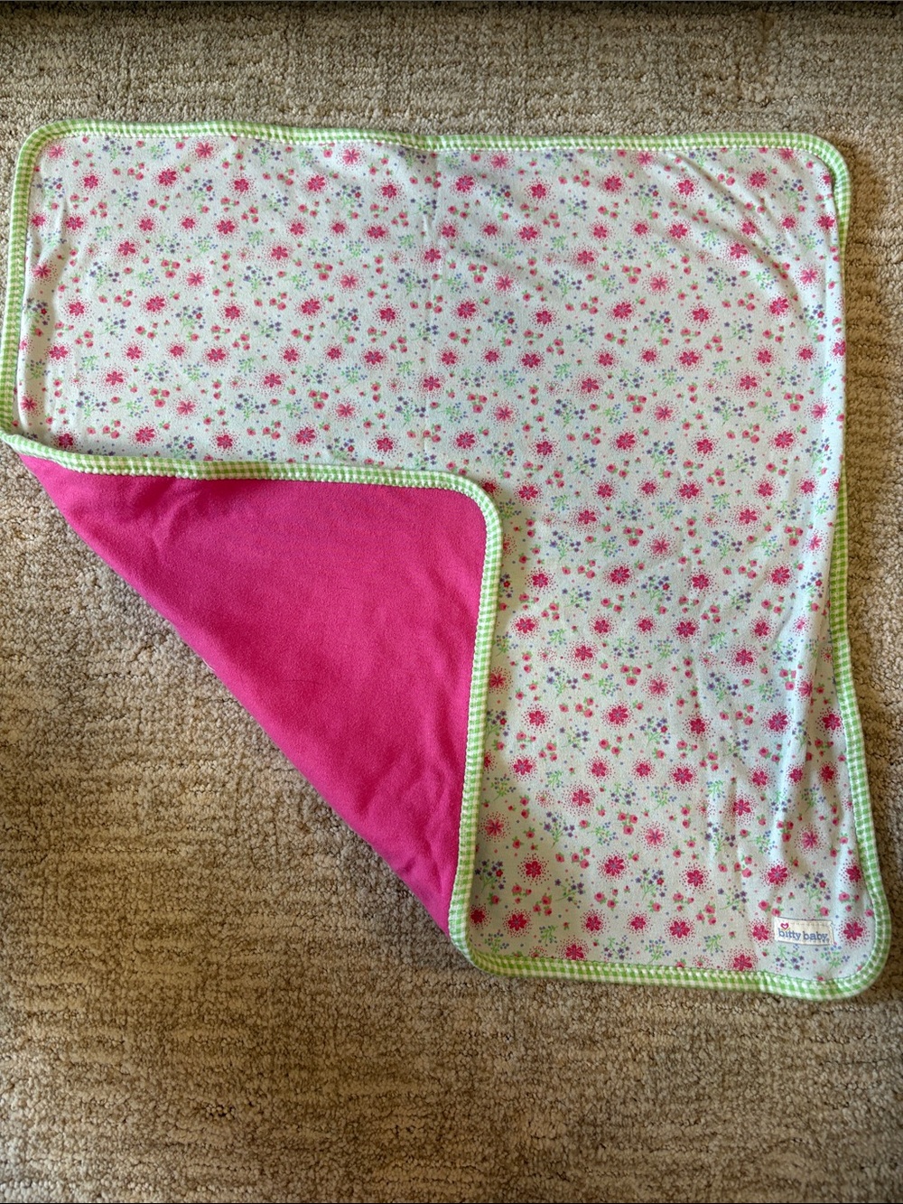 American Girl Bitty Baby Blanket with Pink flower Reversible